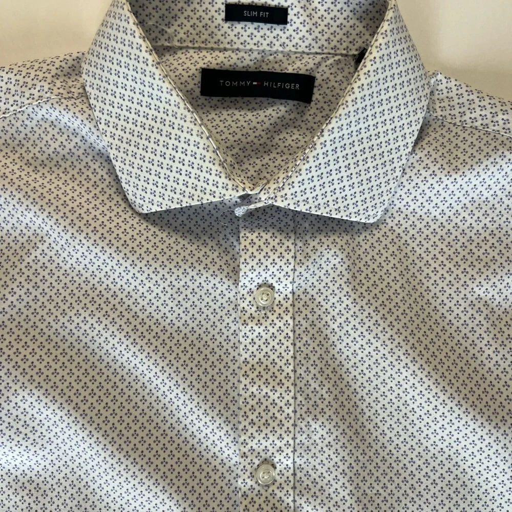 Tommy Hilfiger White Geometric Dress Shirt